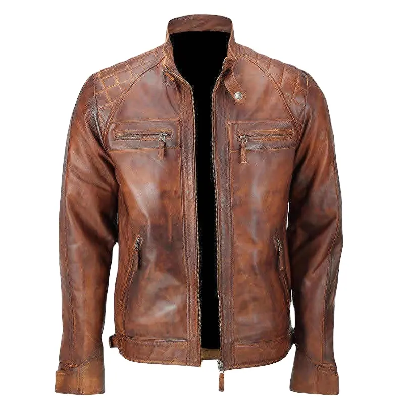 Biker veste en cuir pour hommes moto classique marron veste en cuir vieilli moto & Auto Racing nom de l'équipe personnalisée pour hommes