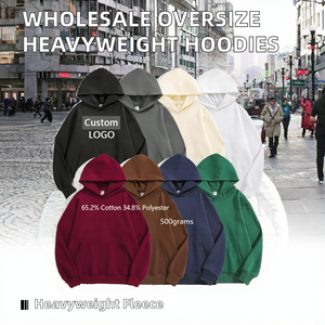 Vente en gros de sweats à capuche unisexes surdimensionnés en molleton épais doublé, style streetwear, avec logo personnalisé brodé en 3D - Product Image 2