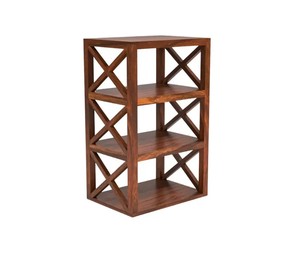 Solid Wood 4-Tier Bookshelf with X-Design Sides | <b>Rustic</b> Open Display Rack and Organizer for Living Room & Home Office - Product Image 1