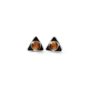 Trendy <b>Small</b> Tiger Eye <b>Stud</b> Earrings 2.1g 925 <b>Silver</b> Lightweight Geometric Shape Jewelry For Daily Wear - Product Image 2