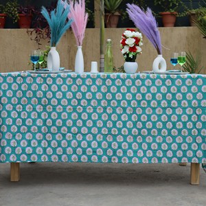Printed Cotton Linen <b>Tablecloth</b> Square Modern Plant Pattern Outdoor Washable Teal Pink <b>Green</b> - Product Image 4