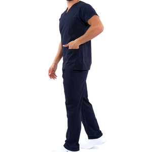Men Solid Color <b>Scrub</b> <b>Sets</b> Polyester Spandex Fabric Hospital Doctor Lab ICU Surgical Nurse Uniform <b>Scrub</b> <b>Sets</b> - Product Image 2