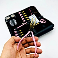 Kit de Herramientas para Extensiones de Cabello de Acero Inoxidable Rosa Dorado, Resistente al Agua, Incluye Alicates de 2 Orificios, Tijeras para Cortar Hilo y Caja para Cuentas