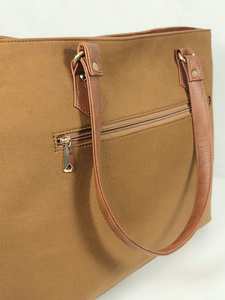 Sac fourre-tout avec poignées en similicuir PU, poche décorative sur le devant, sac à bandoulière élégant et réutilisable pour le shopping, fermeture éclair pour femmes - Product Image 6
