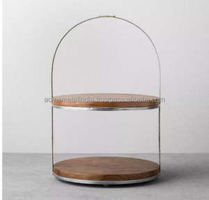 Soporte de pastel de madera Premium con base de acero inoxidable Diseño redondo Adecuado para hoteles Restaurantes y accesorios de mesa - Product Image 1