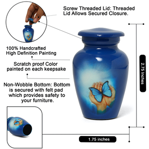 Petite urne funéraire décorée d'un papillon bleu pour cendres commémoratives, urnes et objets commémoratifs esthétiques - Product Image 2