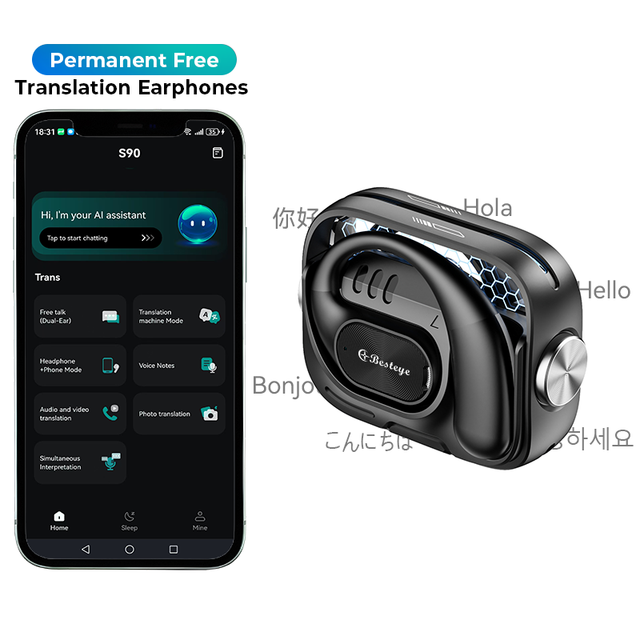 Ai Translator Earbuds Wireless for Real-Time Translation 164 Languages 4G/5G Photo Translation Open Ear Design