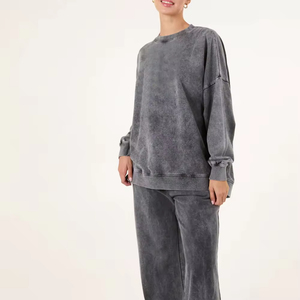Wholesale High Quality Acid Wash Pullover <b>Sweatshirts</b> Men Custom Made 100% Cotton Crewneck Winter Fleece Breathable Eco-Friendly - Product Image 3