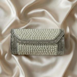 Antique Style Gold Evening Sling Clutch <b>Bag</b> Intricate Textured Pearl Beads Pattern Modern Polished Metallic Base Eco-friendly - Product Image 2