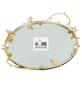Silver & Gold Flower <b>Edges</b> Luxury Serving Tray Designer Handmade <b>Metal</b> Serving Tray - Product Image 1