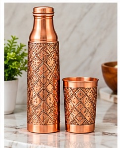 Vintage Floral Pattern Copper <b>Water</b> <b>Bottle</b> with Cup Lid Double Wall <b>Metal</b> Travel Drinkware - Product Image 5