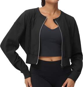 Sudadera corta con capucha para mujer, de invierno, ODM, con cremallera completa, manga larga, acanalada, ligera, informal, para entrenamiento, con cierre frontal - Product Image 4