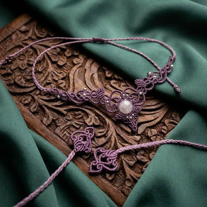 Collier en macramé plaqué argent fait main avec perle en pierre naturelle taille émeraude sertie clos, idéal pour cadeau, vente en gros de bijoux - Product Image 2