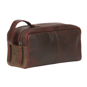 Leather Cosmetic Bag <b>Medium</b> Size Zipper Closure Multi Function Soft Handle Classic Style Travel Dopp Kit - Product Image 5