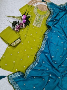Nouveau Salwar Kameez de créateur, prêt-à-porter, avec broderie fantaisie et sequins, en soie Vichitra, pour soirée, séchage rapide - Product Image 5