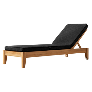Chaise longue simple en teck naturel, pliable, avec coussin et dossier réglable, style moderne pour extérieur, bord de piscine, patio, hôtel - Product Image 1
