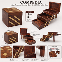 Boîte de jeu d'échelle pliante en bois de rose indien, artisanale et moderne |   Étui de rangement de luxe pour dominos, dés et cartes, cadeau de jeu de table pour anniversaire