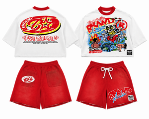 Dtg Print Crop <b>Tshirt</b> and Shorts Set Custom Acid Wash Vintage Short Set Cropped Boxy T Shirts Cotton Streetwear Shorts T-Shirt - Product Image 1