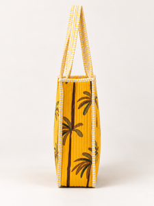 Bolso Tote Acolchado de Algodón Amarillo con Estampado de Leopardo, Cierre de Cremallera, Asas Ligeras a Rayas - Product Image 2