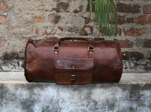 Meilleure vente indien Vintage fait à la main en cuir véritable sac de voyage grande capacité fermeture éclair vente unie mode Style d'affaires - Product Image 3