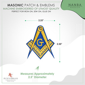Masonic Iron-On Embroidered Patch Featuring the Square and Compass Symbol for Hats Apparel Accessories - Product Image 3