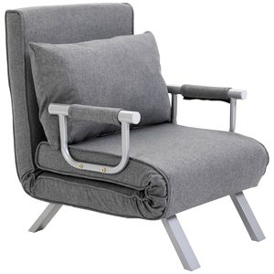 Poltrona Letto Pieghevole Grigio Chiaro a 5 Posizioni Senza Braccioli per Soggiorno con Telaio in Acciaio Estensibile e Imbottitura in Schiuma - Product Image 1