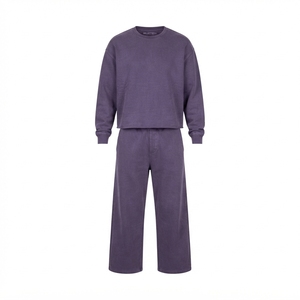 Men Purple Washed Crewneck Sweatshirt <b>Jogger</b> Pants <b>Set</b> <b>Matching</b> Two Piece Casual Streetwear Tracksuit - Product Image 3