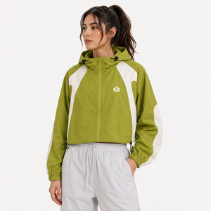 Custom Unisex Olive Green Cropped Hooded Windbreaker <b>jacket</b> for men Fashion Women <b>Lightweight</b> Waterproof Streetwear Outerwear - Product Image 5