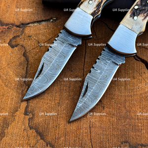 UA Supplies Industrial Grade Damascus Steel Folding Hunting Knife Clip Point Straight Blade Stag Horn Handle Wholesale Prices - Product Image 6