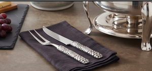 Juego de cuchillo y tenedor para carne clásico, plateado, con diseño de mango de vid, apto para lavavajillas, para decoración de mesas de boda. - Product Image 3