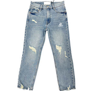 Vaqueros de mezclilla rasgados de pierna ancha estilo punk a la moda, 100% algodón, con logo personalizado, calidad de moda urbana. - Product Image 1