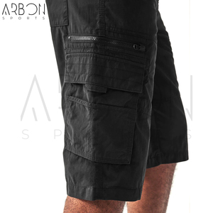 Shorts cargo en toile pour homme, avec impression de logo personnalisé, nouvelle collection, couleur noire classique, multi-poches, résistants, pour l'extérieur, à porter en été - Product Image 4