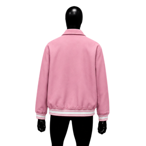 Blouson universitaire rose premium pour homme – Mode hiver – Couleur unie, col rabattu, coupe droite, vêtement d'extérieur décontracté pour l'automne - Product Image 2
