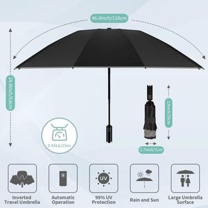 Parapluie de voyage pliant entièrement automatique avec logo personnalisé, fonction inversée, 10 baleines, diamètre ouvert 102 cm, tissu pongé – Meilleures ventes - Product Image 2