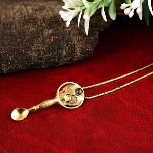 Pendentif cuillère plaqué or avec design de crâne, pierre d'onyx, style punk, collier unisexe en alliage, bijoux de mode - Product Image 3