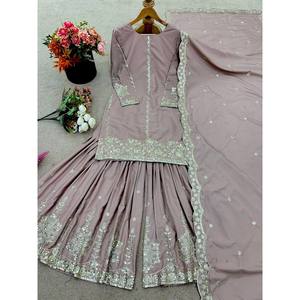Women's Beautiful <b>Top</b>- Sharara and Dupatta Set with Intricate Embroidery Sequence Work - Product Image 2