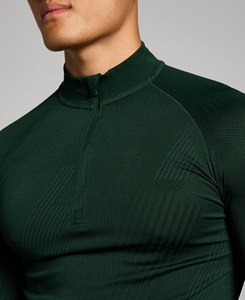 Camiseta de Compresión de Manga Larga con Cierre de Cremallera de Alta Calidad para Hombre, Color Verde Oscuro, Absorbente de Sudor, Transpirable, de Secado Rápido, Elástica, para Yoga - Product Image 4