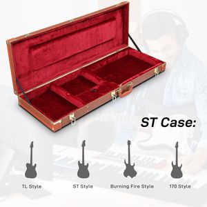 Custodia per Chitarra Elettrica in Legno Duro, Forma Quadrata, Rivestimento in Pelle PU con Imbottitura in Schiuma per Chitarre Elettriche Stile ST TL Burning Fire 170 - Marrone - Product Image 3
