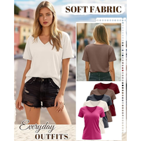 T-shirts confortables pour femmes, col en V, style coréen, décontractés, anti-boulochage, manches courtes, manches papillon, teinture artisanale, 100% coton