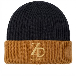 Premium Embroidered Cuff <b>Beanie</b> | Custom Logo Winter Knit Cap Men Women Luxury Casual 100% <b>Wool</b> Two-Tone Ribbed <b>Beanie</b> - Product Image 2