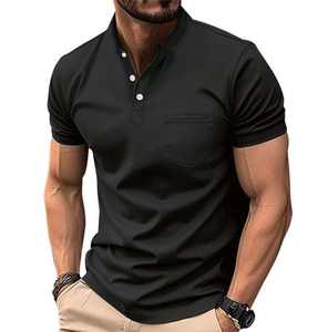 Camiseta Polo Casual para Hombre, Manga Corta, Cuello Alto, Mezcla de Algodón, Corte Ajustado, con Bolsillo, Moda Verano, Prenda Masculina Suave - Product Image 3
