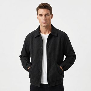 <b>Men's</b> Loose Fit Shirt <b>Jacket</b> Solid Black Turn-down Collar Regular Sleeve Casual Autumn Wear Single Breasted Design - Product Image 4