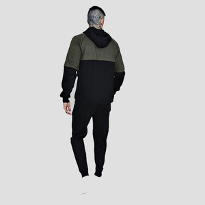 Ensemble de survêtement sportif pour homme à blocs de couleur, avec sweat-shirt à capuche zippé à manches longues et pantalon, coupe droite, en polyester à empiècements - Product Image 2