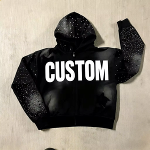 Nouvelle Arrivée 2026 – Sweat à Capuche Zippé Homme Vintage en Molleton Bouclette, Coupe Boxy, Effet Délavé Monkey Wash 404GSM, Logo Personnalisé, Effet Encre Éclaboussée et Vieilli - Product Image 1