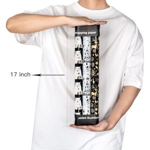 Rotolo di Carta da Regalo Natalizia Mini 43 cm x 305 cm, 3 Diversi Design con Orso Nero e Oro, 42,3 Piedi Quadrati Totali, Carta da Imballaggio - Product Image 3