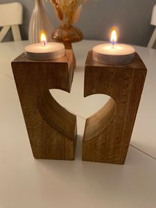 Wooden Heart Shape Candle Holder Set For Valentine's Day Home Decoration - Product Image 3