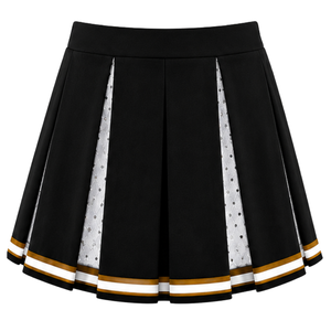 Ensemble d'uniforme de cheerleading noir, blanc et or : Crop top sans manches à col en V et jupe plissée pour performance et entraînement d'équipe athlétique - Product Image 6