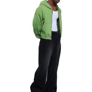 Sudadera con capucha y cremallera estilo streetwear, verde liso, de felpa francesa gruesa, con hombros caídos, holgada y corta, para hombre 2026 - Product Image 5