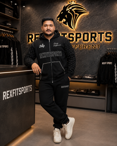 REXFITSPORTS 2026 Sweat-shirt à capuche zippé personnalisé noir avec strass, unisexe, en coton et polyester, style streetwear, avec impression - Product Image 2