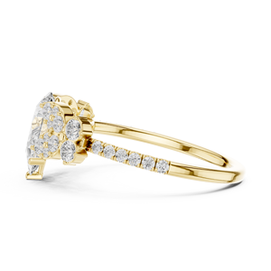 Bague de fiançailles et de mariage en or jaune avec diamant de laboratoire taille poire et grappe florale pavée pour femme - Product Image 5